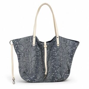 Tiffany & Co Reversible Tote Bag  Blue Seude Snakeskin Leather Large
